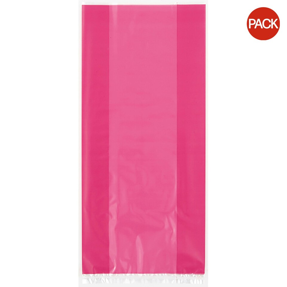 Unique Party Cello Treat Bags With Ties (Pack Of 30) - Hot Pink - One Size Pink