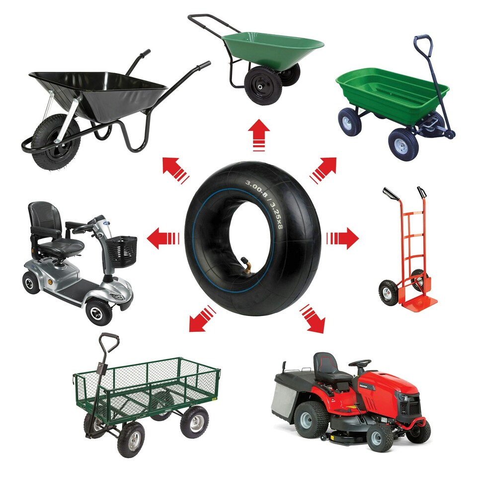 image 1 of SPARES2GO Inner Tube 3.00x8 3.25x8 Wheel Barrow Trailer Mobility Scooter Cart Pneumatic
