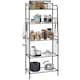 image 1 of HOMCOM 5-Tier Kitchen Storage Unit, Microwave Stand with 5 Mesh Open Shelves and 4 Hooks, Modern Coffee Bar Station with Steel Frame for Living Room, Black