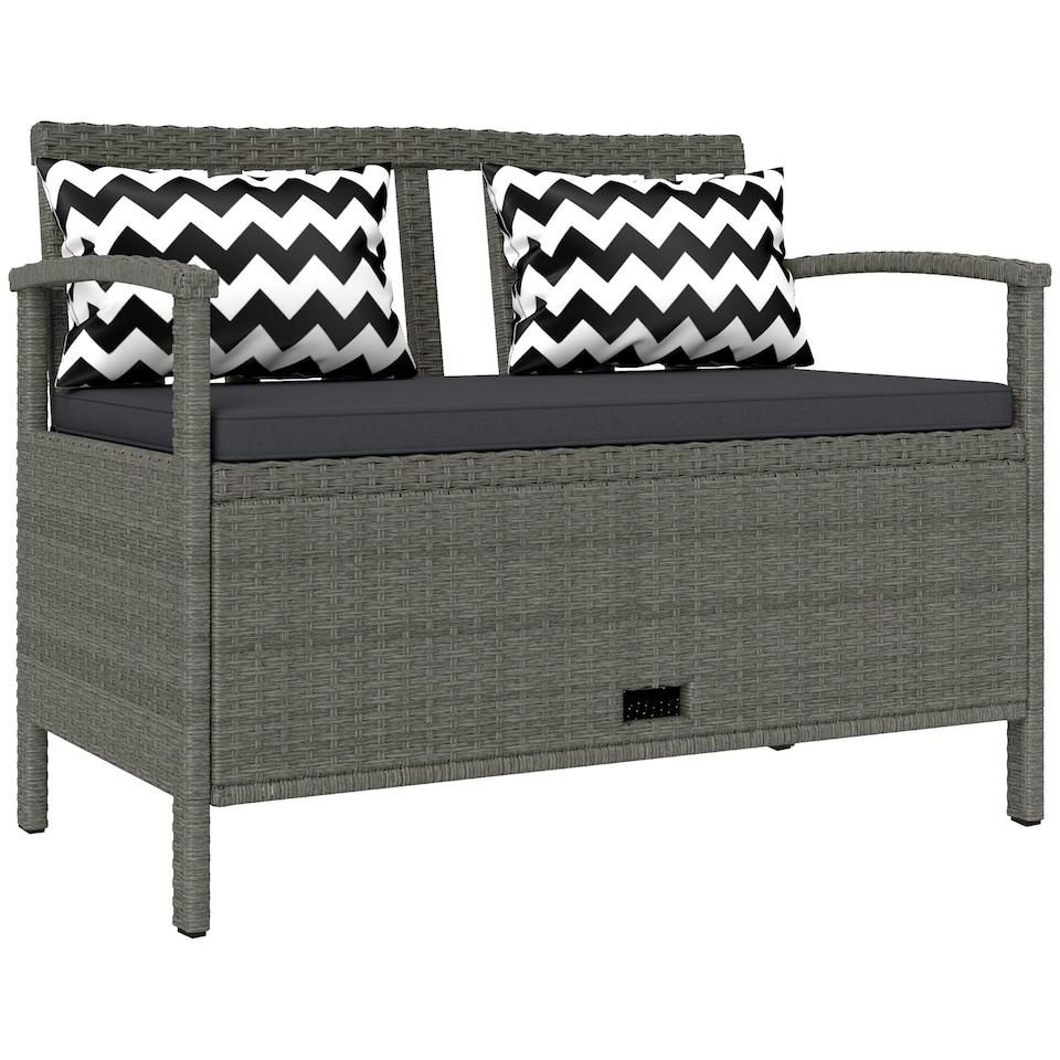 image 1 of Outsunny 160L Rattan Garden Storage Bench, Cushioned Outdoor Bench, Grey Grey