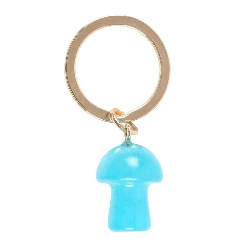 image 1 of Blue Aura Crystal Mushroom Keyring