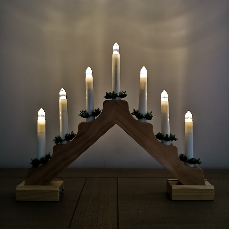 image 1 of 40cm Premier Christmas Candlebridge with 7 Bulbs in Light Wood Battery Operated