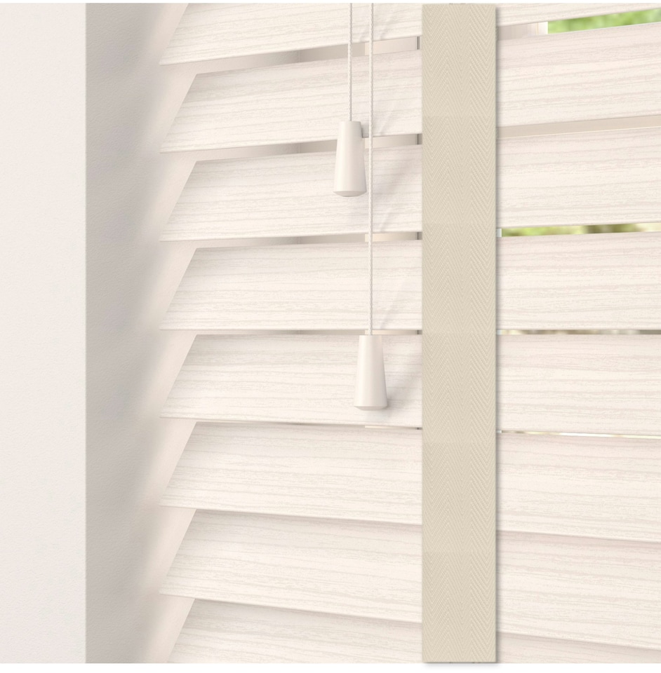 image 1 of 100cm White Oak Faux Wood Venetian Blinds with Tapes (120cm Drop) | White | White