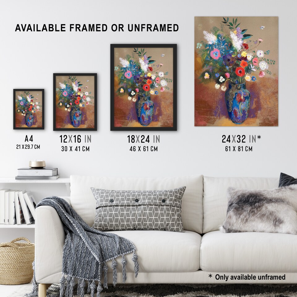 image 1 of Bouquet of Flowers in a Vase Redon Vintage Framed Wall Art Print 12X16"