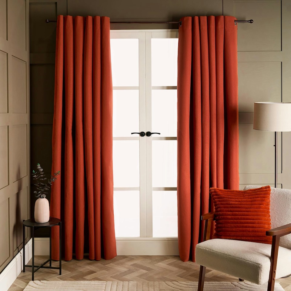 image 1 of OHS Woven Textured Panel Pair Blackout Eyelet Curtains, 66x72" Orange | Rust