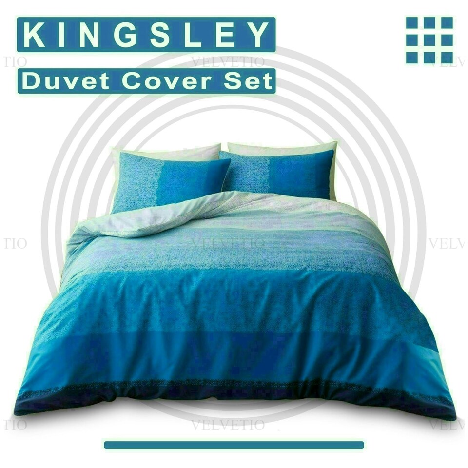 image 1 of Kinglsey Printed Duvet Cover Set Reversible Polycotton Beddings Multi | Double