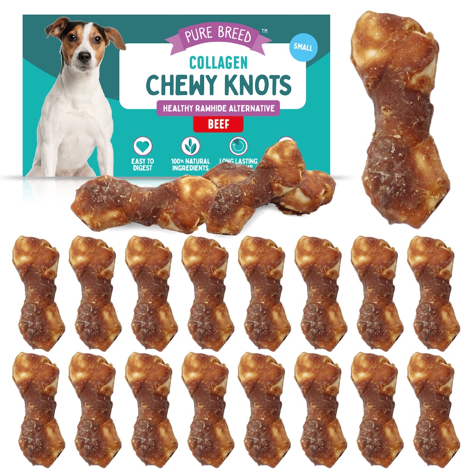 image 1 of 20pk Small Collagen Chewy Knots Beef, 5cm Dog Chews Treats, High Protein Puppy Snacks, Dental Health & Boredom Breaker
