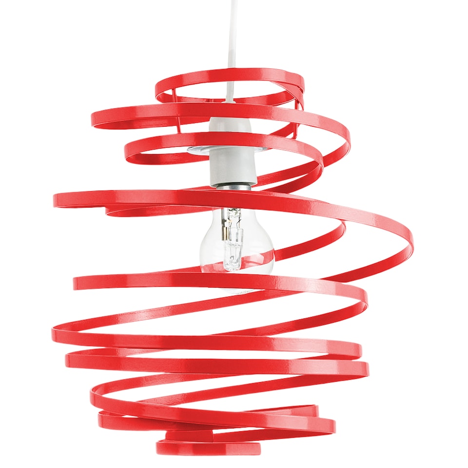 image 1 of Contemporary Red Gloss Metal Double Ribbon Spiral Swirl Ceiling Light Pendant | Red