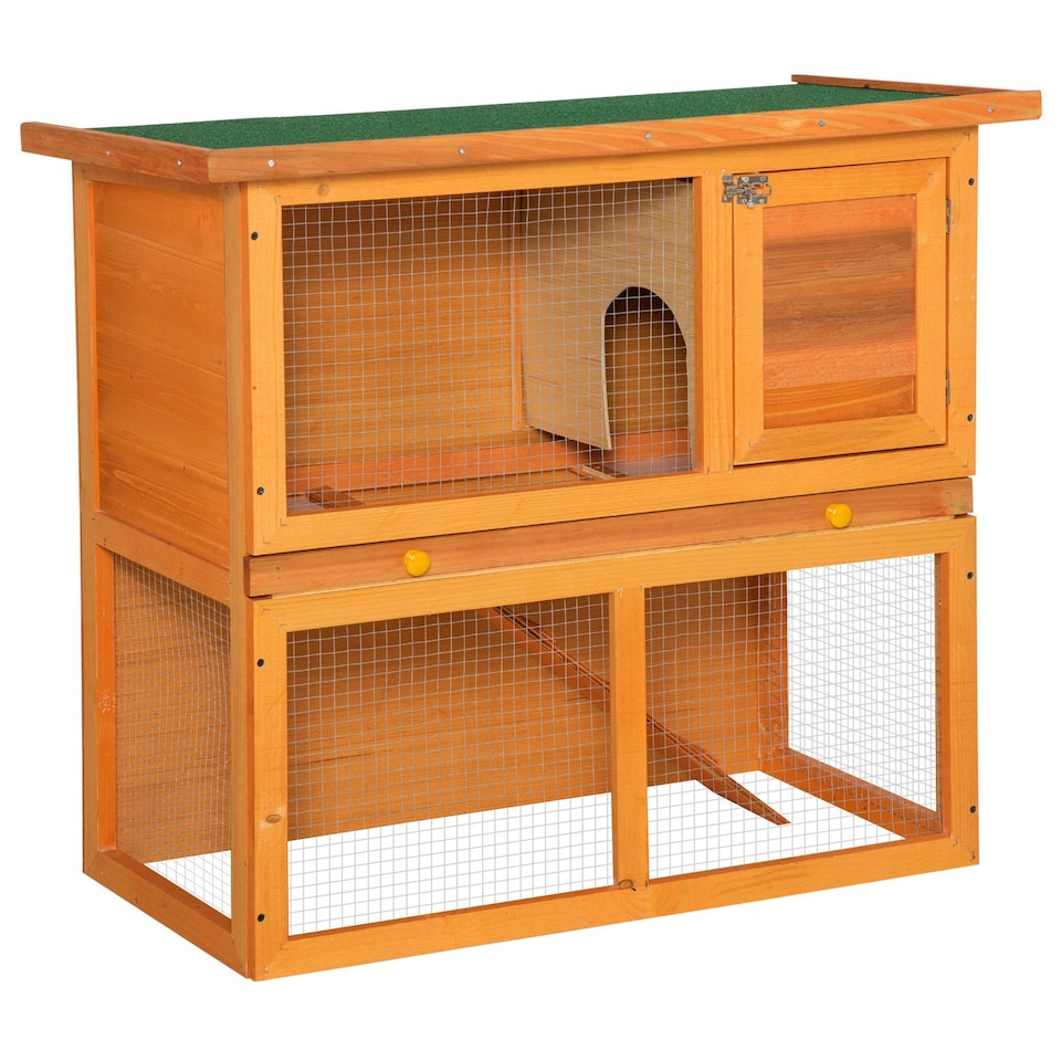 image 1 of Pawhut 90cm 2 Tiers Rabbit Hutch Wooden Pet Cage Run Vintage Bunny House