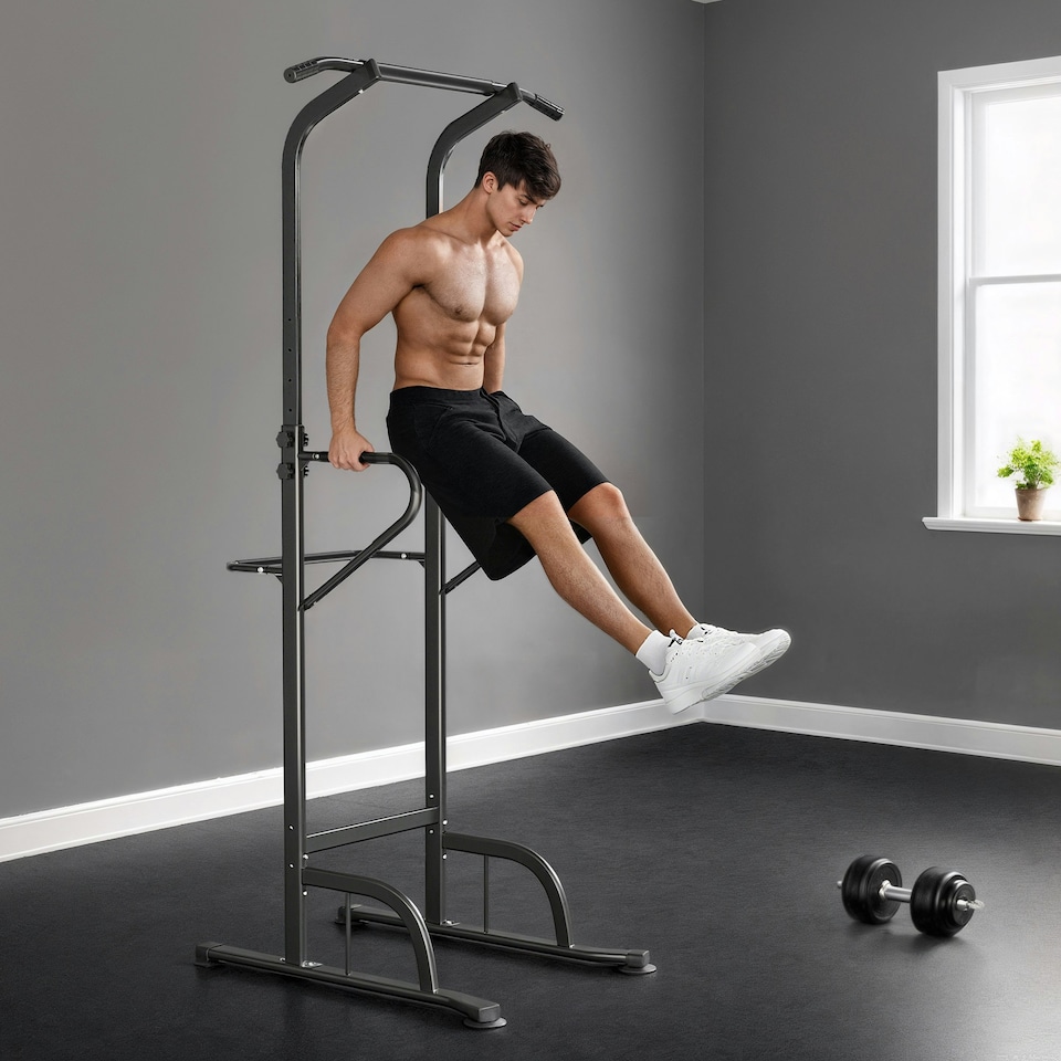 image 1 of HOMCOM Power Tower Multi-Function Pull Up Station w/ Adjustable Height for Gym
