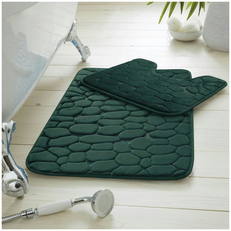 image 1 of VELVETIO 2Pc Pebble Bath Mat Set Memory Foam Bathroom Toilet Rugs Cream