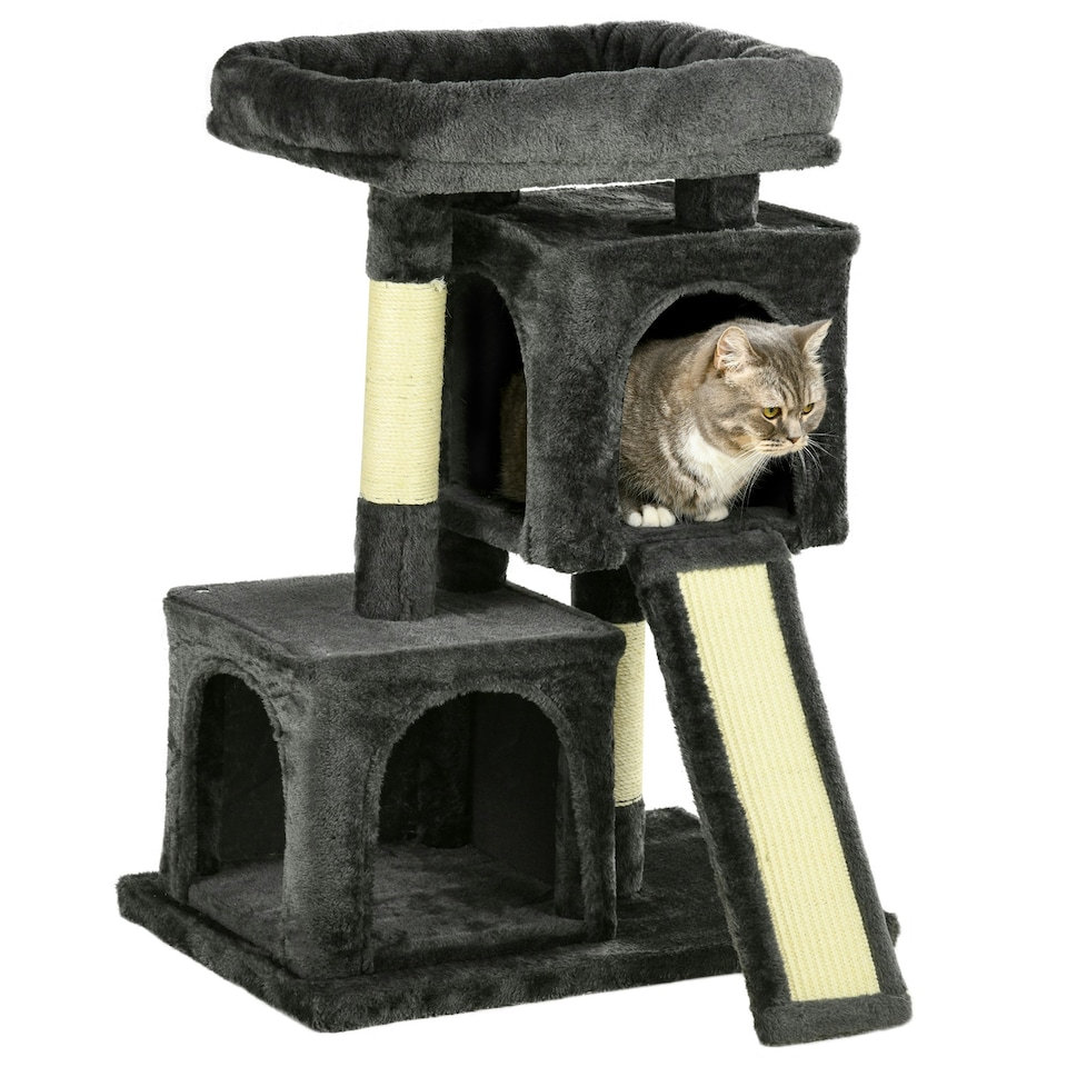 image 1 of PawHut Cat Tree 83cm Indoor Cat Scratching Post Kitten Tower, Black