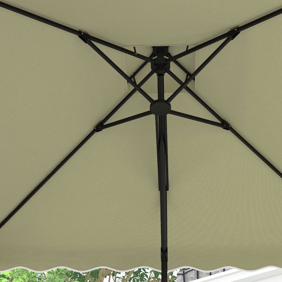 image 1 of Outsunny 2.5m Cantilever Parasol with Easy Lever, Square Double Top Garden Parasol Umbrella with Ruffles and Cross Base, Overhanging Outdoor Sun Shades, Beige