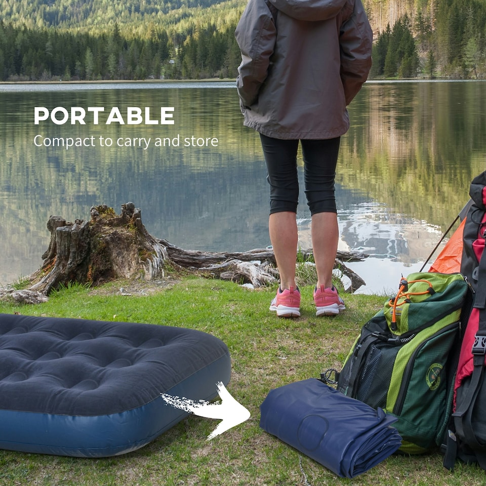 image 1 of Outsunny Single Air Mattress, Portable Air Bed with Flocked Surface, Blue