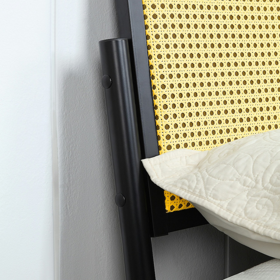 image 1 of Cheshunt Black Metal Rattan Headboard Bed Frame (King) | Black | Black | King