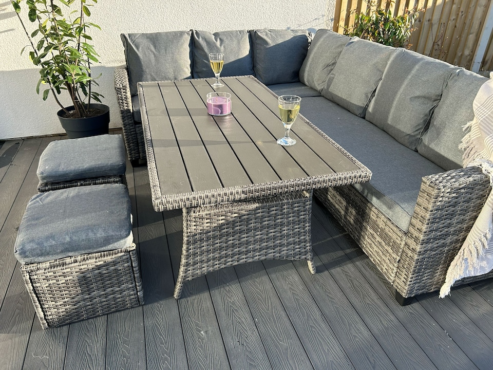 image 1 of York 8 Seat Mixed Grey Rattan Corner Sofa Dining Set