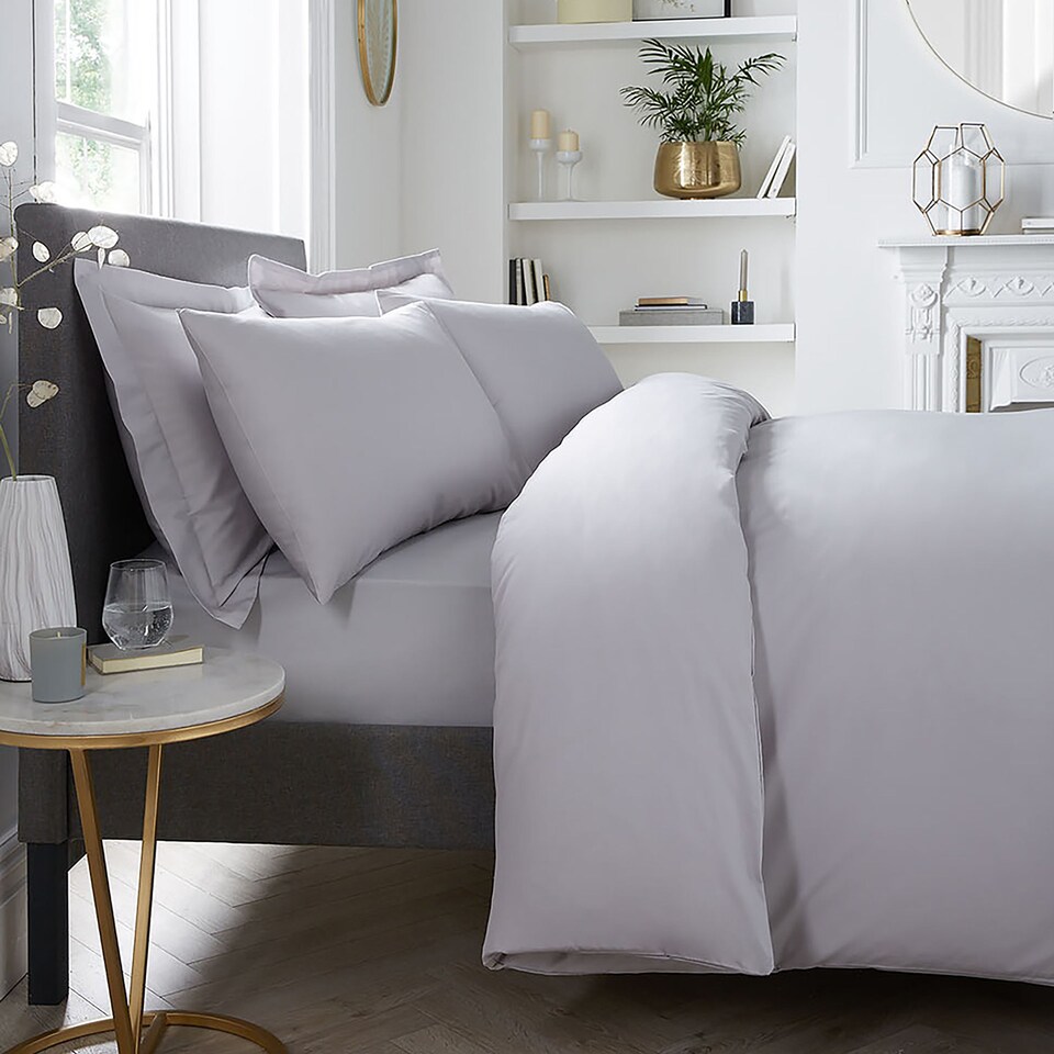image 1 of Serene Plain Dyed Fitted Bed Sheet Silver