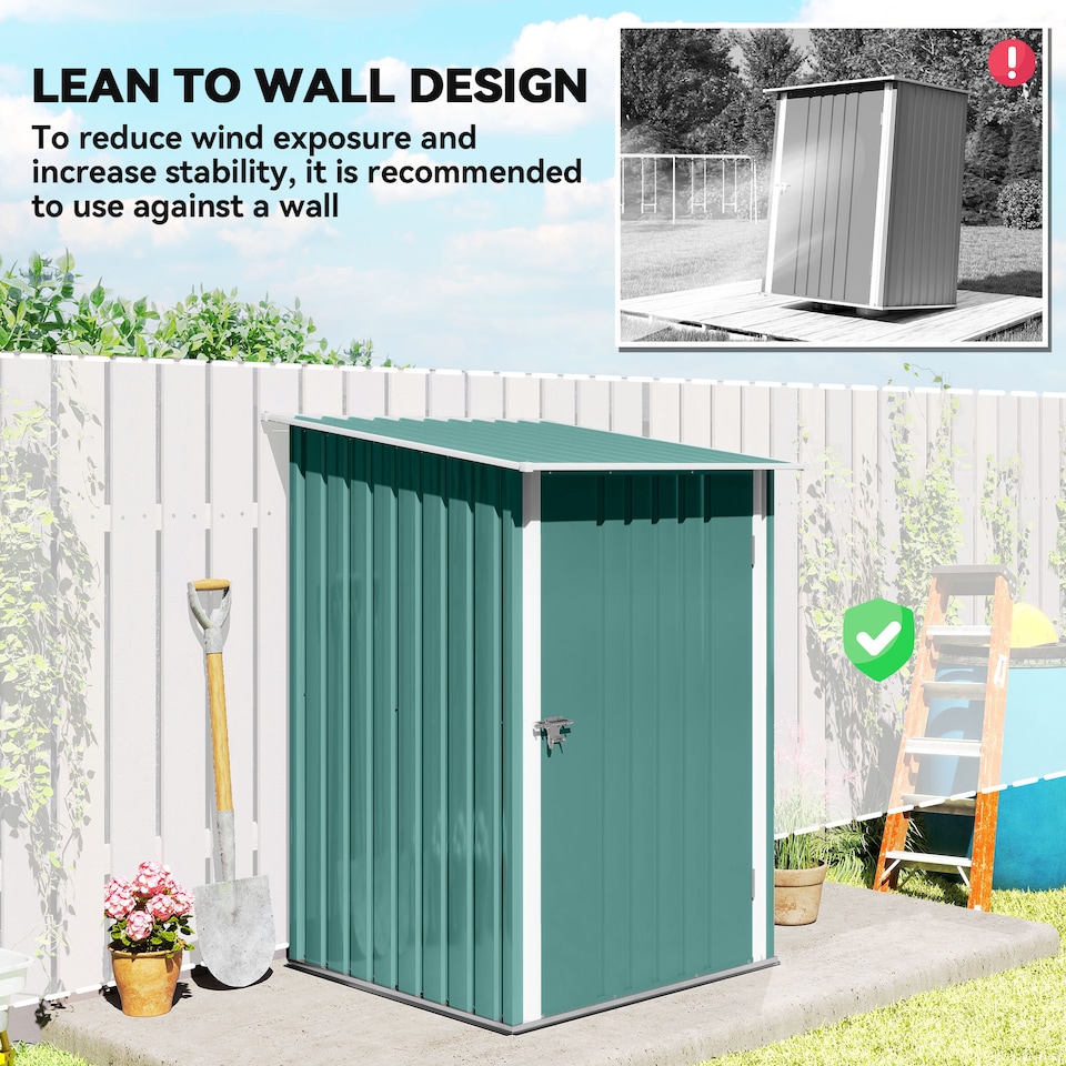 image 1 of Outsunny 3.3ft x 3.4ft Outdoor Storage Shed Steel Garden Shed w/ Lockable Door | Green