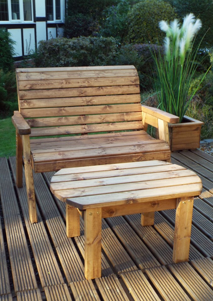 image 1 of Hand Made 2 Seater Chunky Rustic Wooden Garden Furniture Bench With Coffee Table