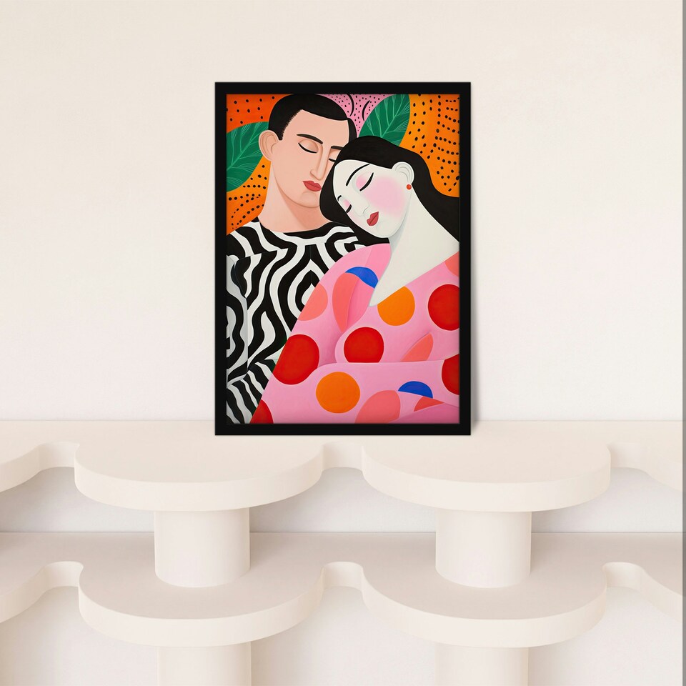 image 1 of Sweet Dreaming Sleeping Couple Vibrant Home Decor Black Framed Wall Art Print A4