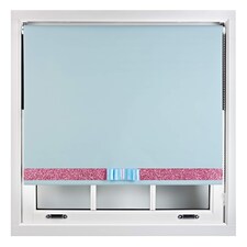 FURNISHED Blackout Roller Blind with Pink Glitter Trim and Duck Egg Bow Trimmable Window Shade | Blue | Duck Egg Blue | (W) 90cm x (L) 210cm