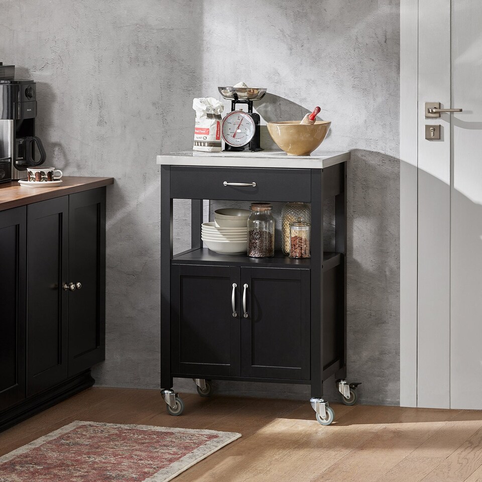 image 1 of SoBuy FKW22-SCH,Stainless Steel Top Kitchen Trolley Microwave Stand on Wheels