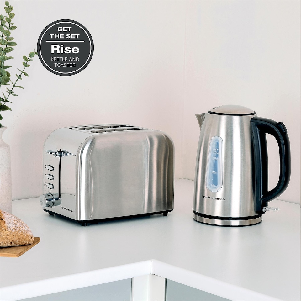 image 1 of Hamilton Beach Rise Kettle & 2 Slice Toaster Set - Brushed