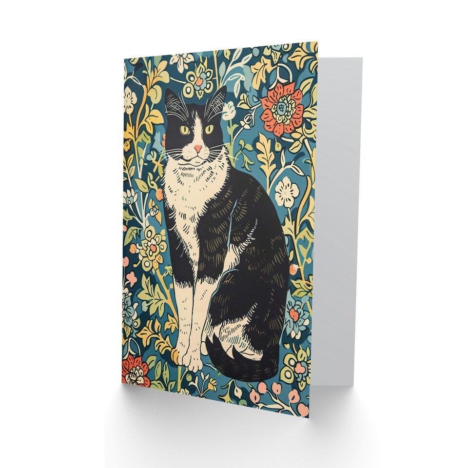 image 1 of Flowers Portrait Animal Lover Cat Him Her Birthday Card