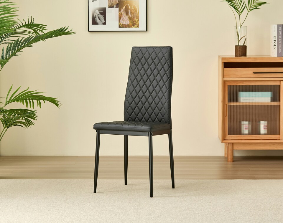image 1 of New York Dining Table with 4 Emily Leather Chairs | Yellow | 5