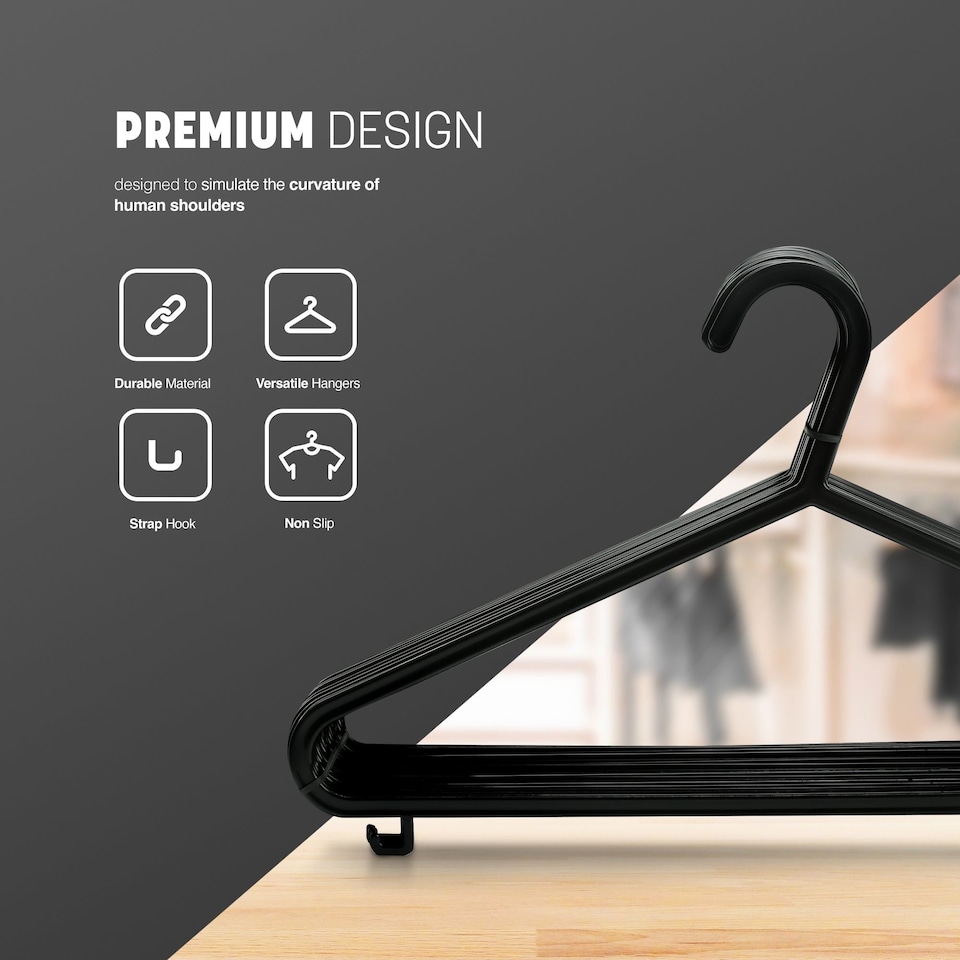 image 1 of Keplin Adult Plastic Coat Hangers Strong Slim Space Saving with Trouser Bar and Hooks