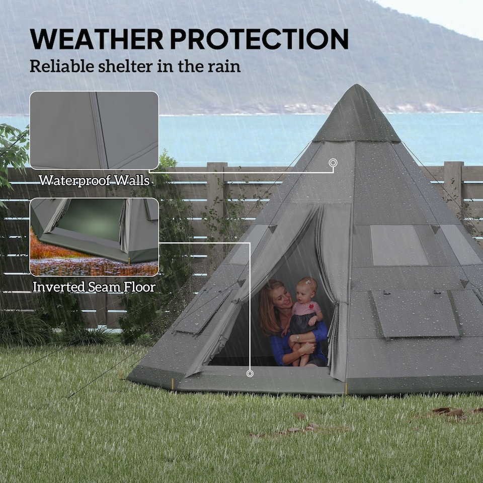 image 1 of Outsunny 6-7 Person Large Family Party Camping Tent with Carrying Bag, Blue