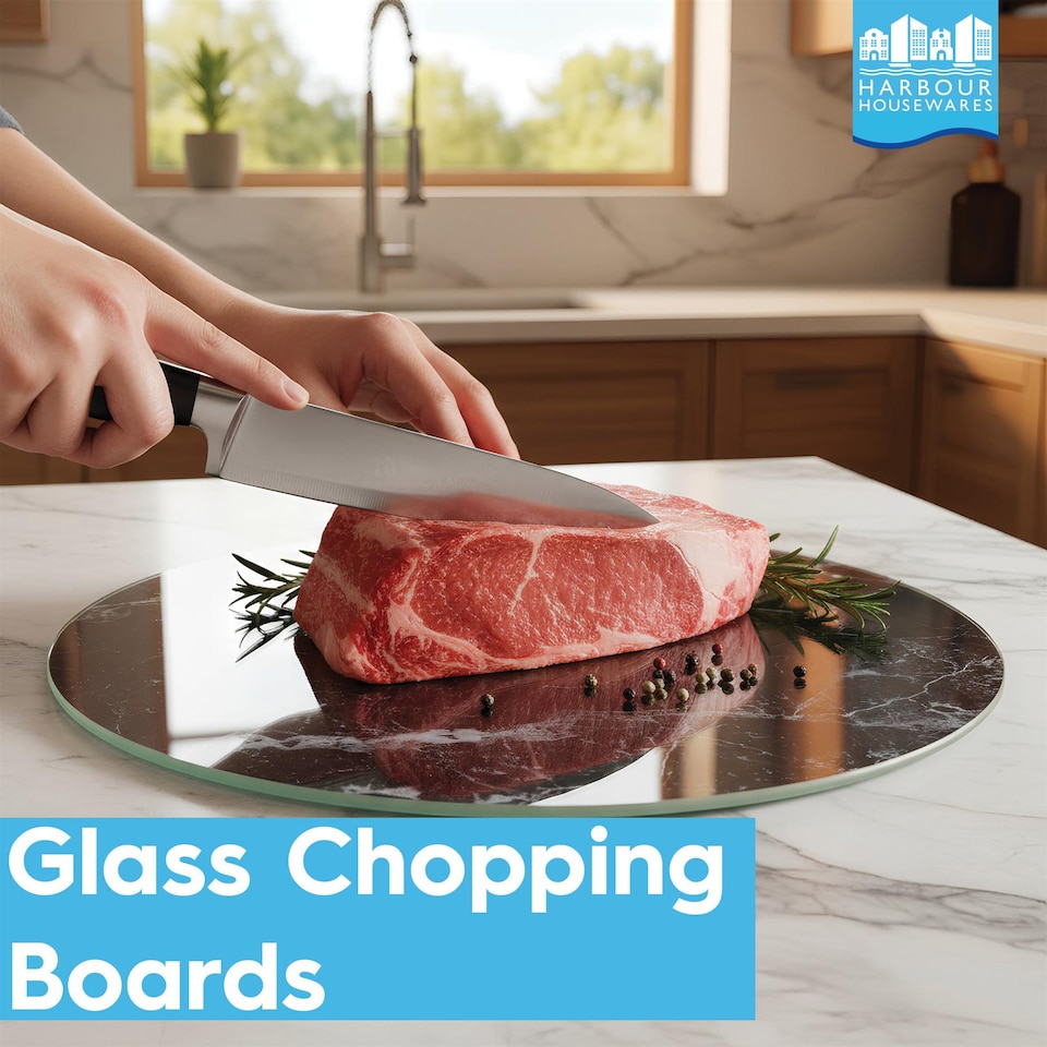 image 1 of Harbour Housewares Glass Kitchen Chopping Board - 30 x 20cm - Hague Blue | Blue | Hague Blue