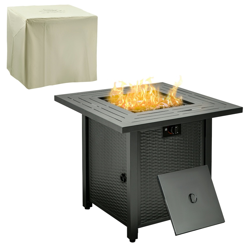 image 1 of Outsunny Outdoor Propane Gas Fire Pit Table w/ Rain Cover, 40000 BTU, Black