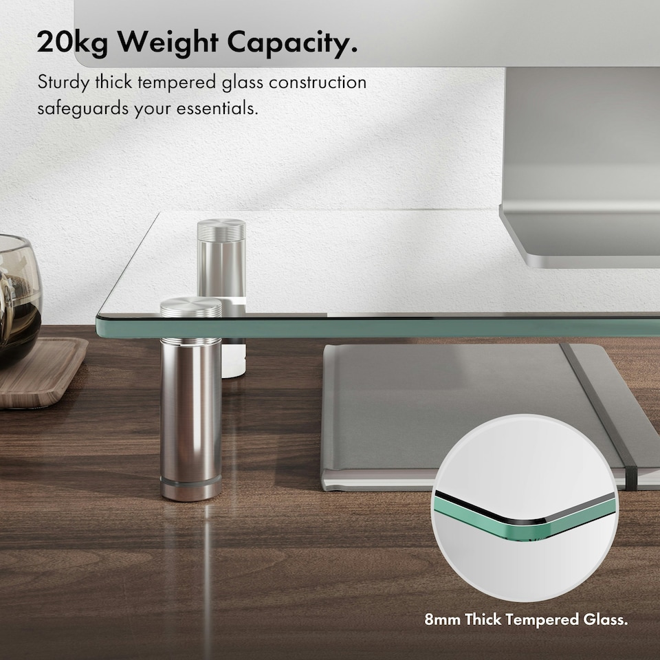 image 1 of VonHaus Height Adjustable Tempered Glass Monitor Stand for Desks