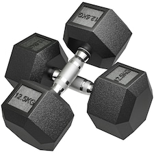 HOMCOM 2x12.5KG Rubber Hex Dumbbell Portable Hand Weights for Home Gym