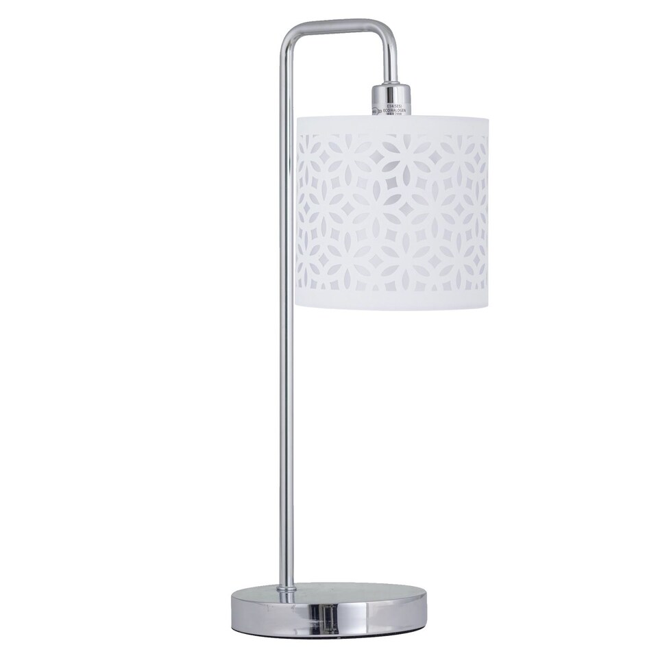 image 1 of Set of 2 Chrome Arched Table Lamps with White Laser Cut Shades | Chrome | White | Large | 2