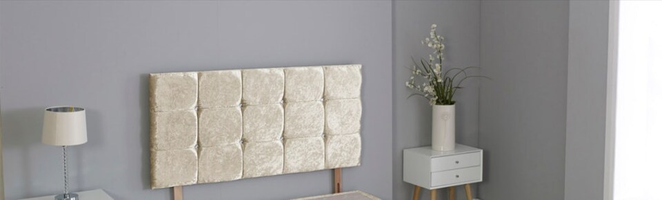 Crushed Velvet Cream Cube Headboard | Cream | 5FT King 26"inch Headboard