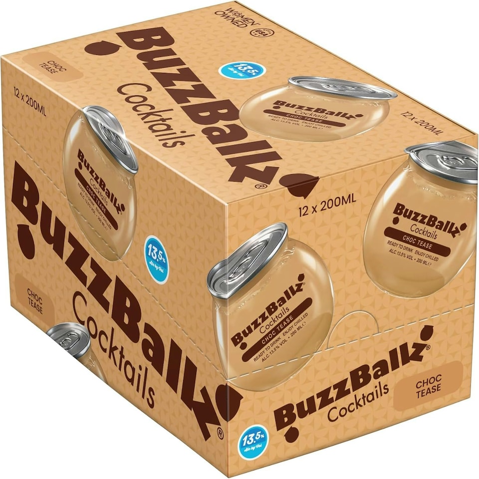 image 1 of BUZZBALLZ COCKTAILS: Choc Tease Pack of 12 x 200 ml 13.5 Percent Alcohol