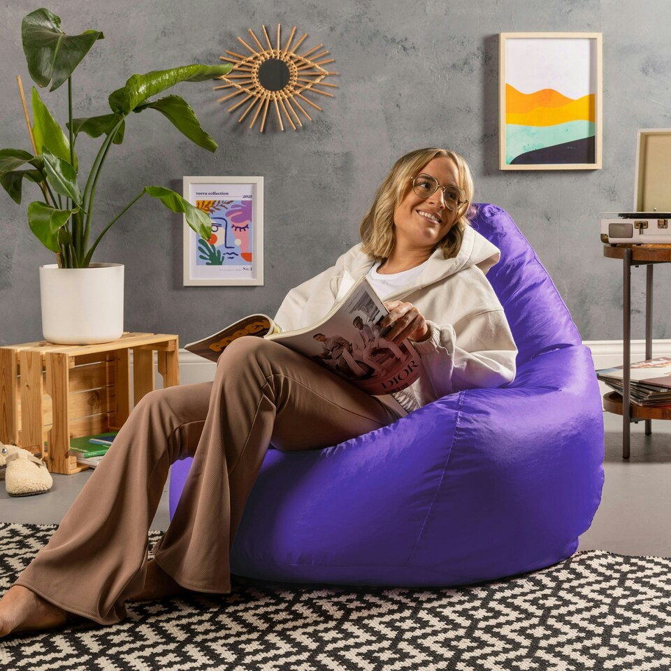 image 1 of icon Recliner Indoor Outdoor Bean Bag Purple Bean Bag Chair Purple | Purple