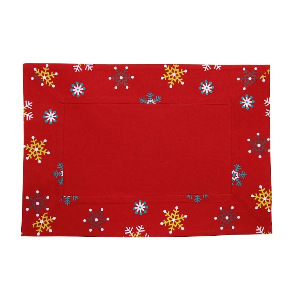image 1 of Homescapes Cotton Christmas Red Snowflake Pack of 2 Placemats