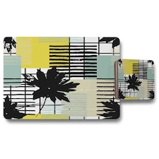 Geometric Shape & Leaf Print in Yellow & Green (Placemat & Coaster Set)