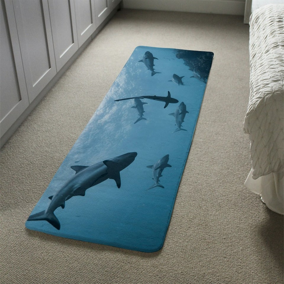 image 1 of Schooling grey reef sharks, Ningaloo reef, Western Australia Designer (Runner Rug)