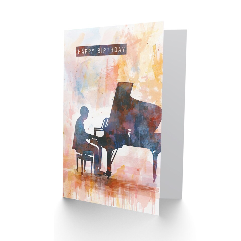image 1 of Pianist Playing Piano Musician Music Watercolour Birthday Card