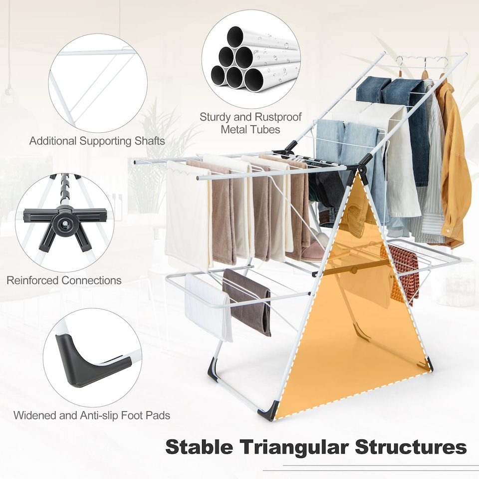 image 1 of COSTWAY Foldable Clothes Drying Rack 2 level Laundry Drying Rack