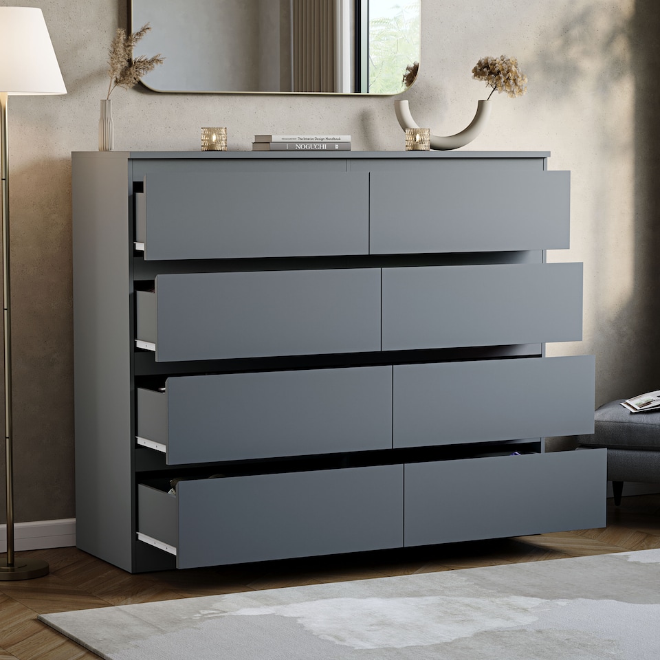 image 1 of Vida Designs Denver 8 Drawer Chest of Drawers Bedroom Storage, Grey