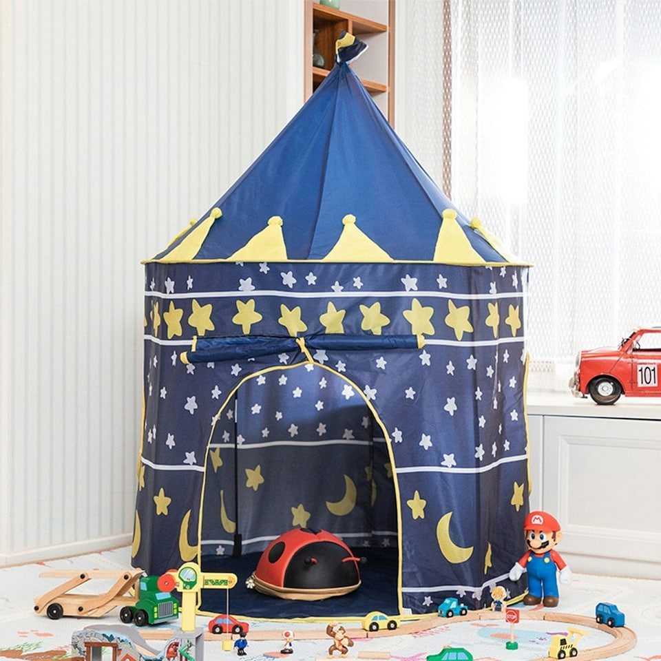 image 1 of Living and Home Round Kids Playhouse Star and Moon Tent Teepee - Blue