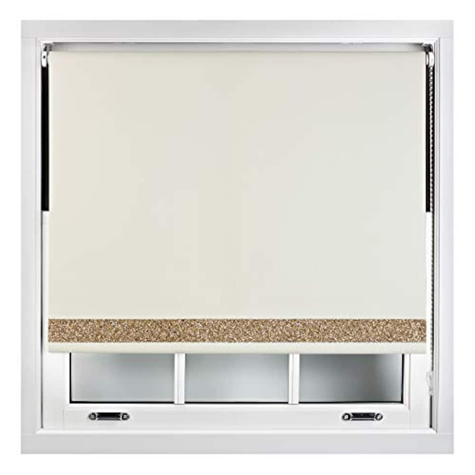 image 1 of FURNISHED Blackout Roller Blinds with Gold Glitter Trim Made to Measure | Cream | Cream | (W) 210cm x (L) 165cm