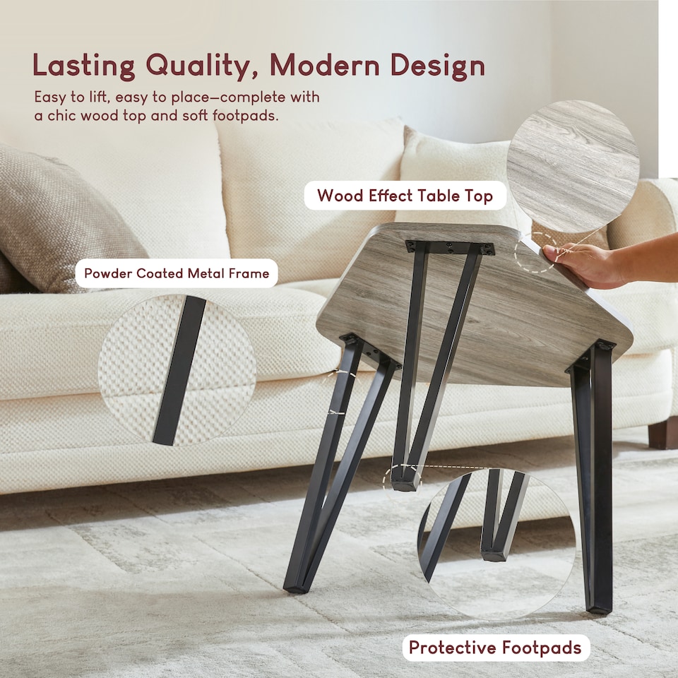 image 1 of Vida Designs Brooklyn Nest of Tables 3 Piece Set Nesting Sofa Bedside Side Table, Grey