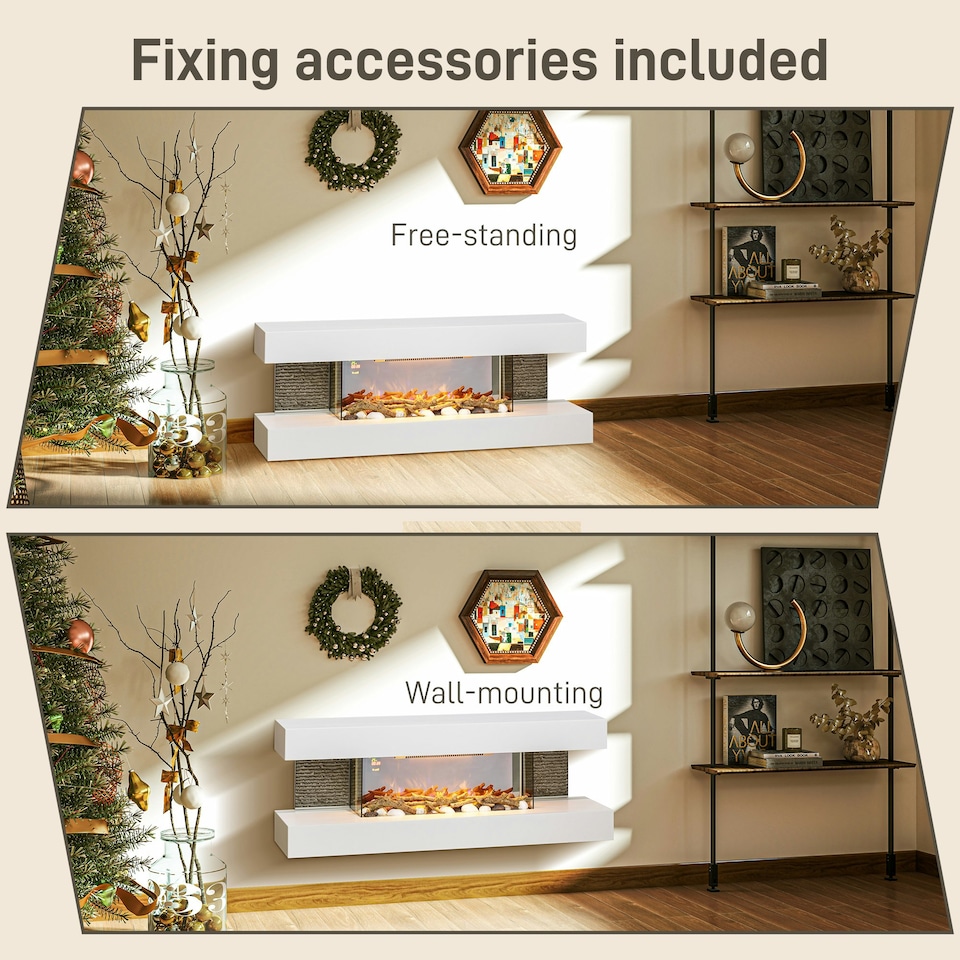 image 1 of HOMCOM 2000W Wall Mounted Electric Fireplace, Freestanding, 2000W, White