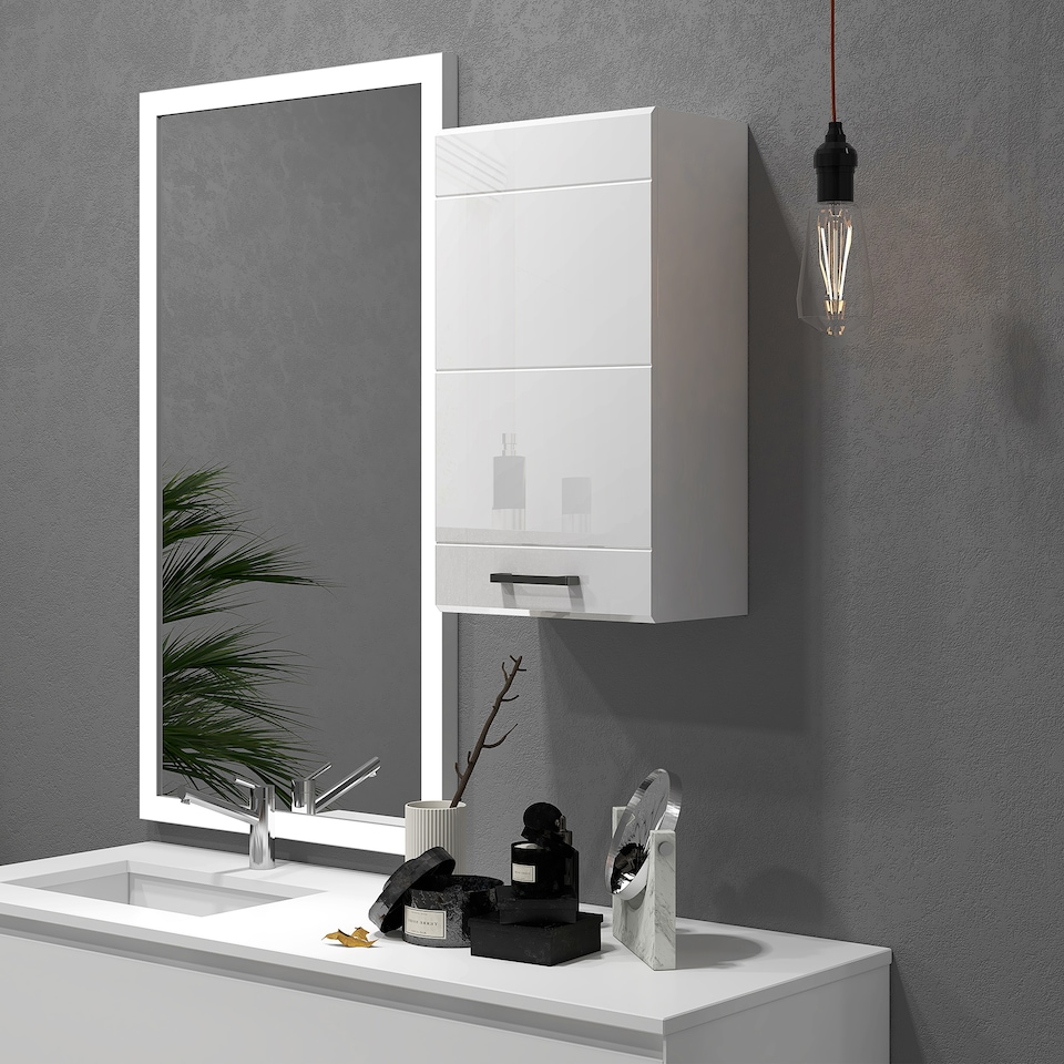 image 1 of kleankin Bathroom Wall Cabinet, High Gloss Soft-Close Storage Cabinet, White